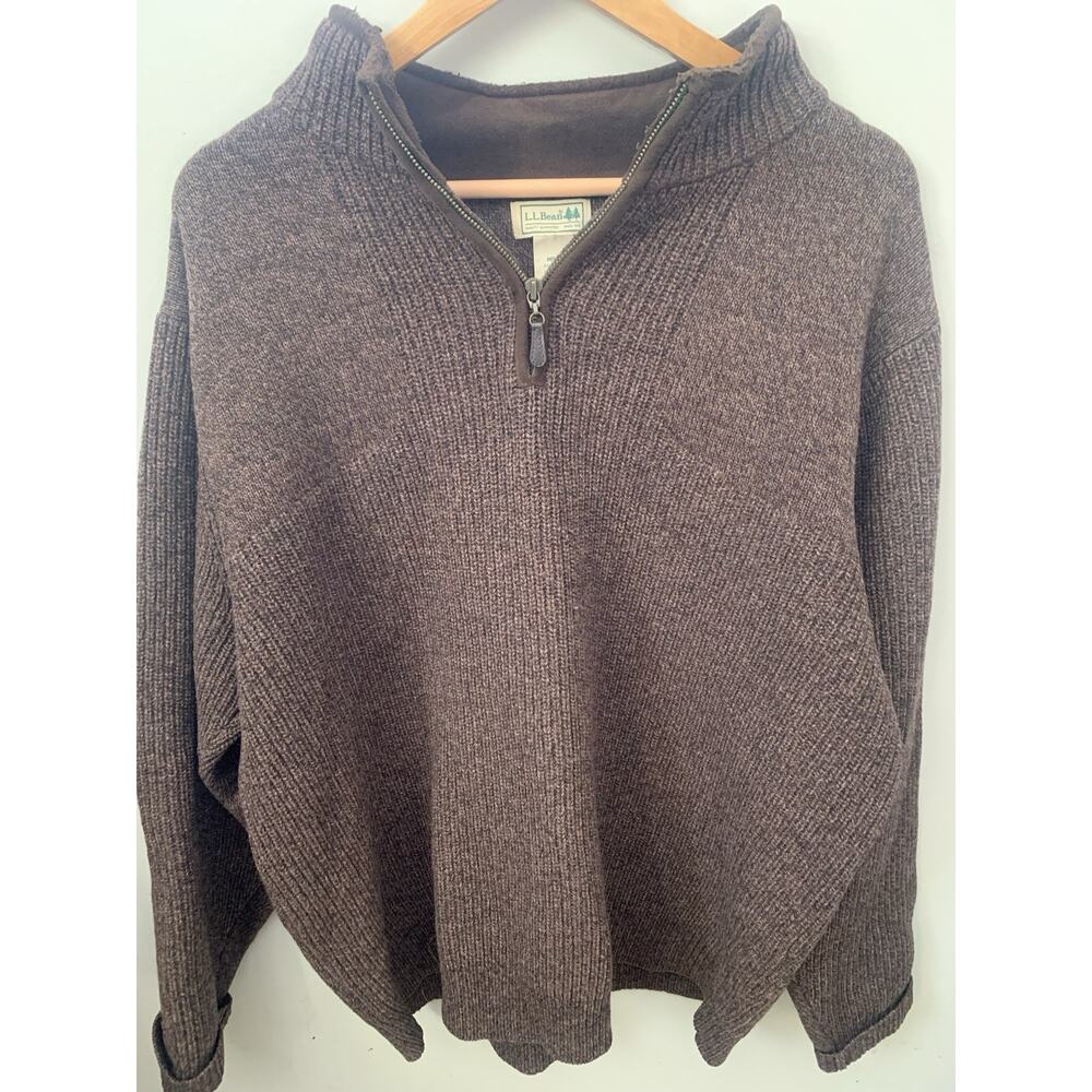 L.L. Bean Men's Brown 1/4 Zip Merino Lambswool Pullover Sweater L Regular